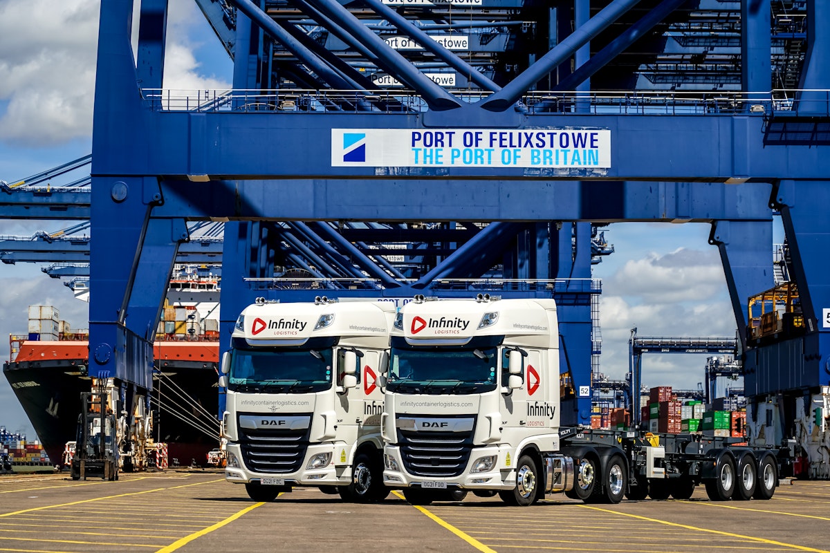 Two Infinity Logistics lorries at the Port of Felixstowe